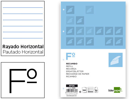 Recambio Liderpapel Din A-4 100h 60g/m² horizontal con margen 4 taladros